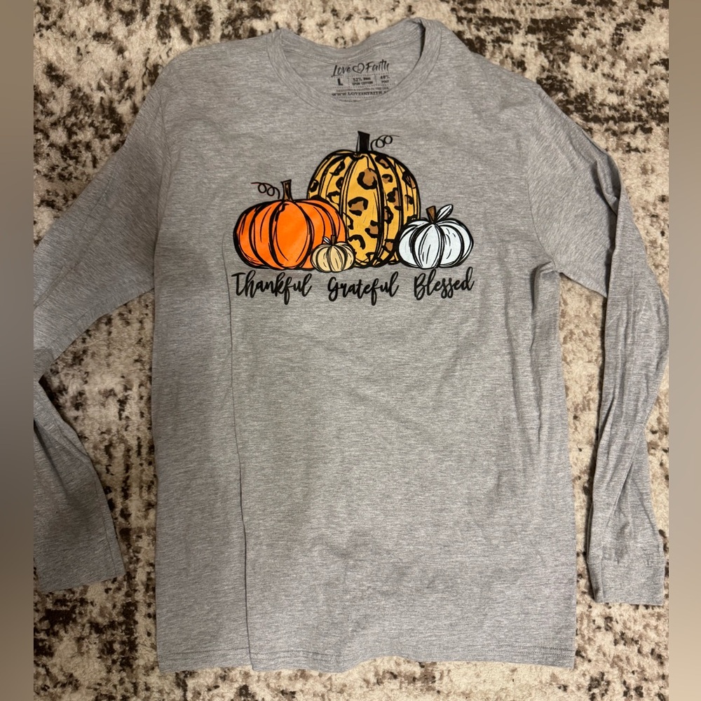 Ladies large Thanksgiving Pumpkin blessed long sleeve tee